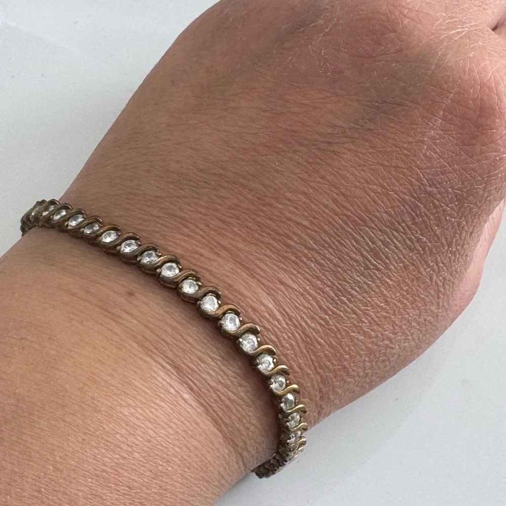 Vintage 925 Gold Plated CZ Wave Tennis Bracelet 7.25 7 1/4 Inches Cubic Zirconia - Picture 10 of 13